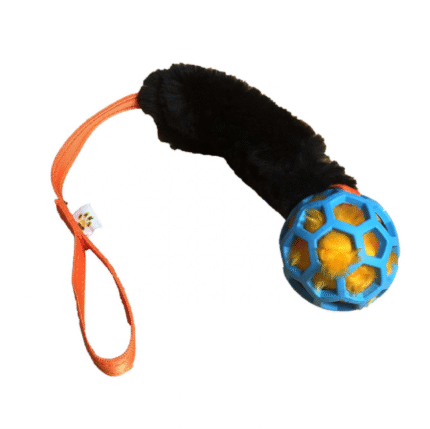 Paws Made TM Cosmic Cage Ball and Squeaker with Black Sheepskin and Web Handle